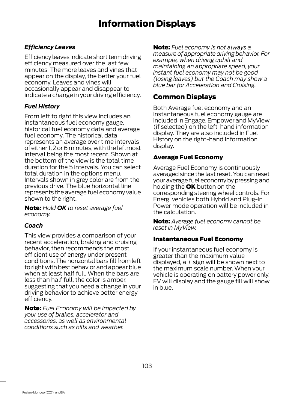 Information displays | FORD 2015 Fusion Hybrid User Manual | Page 106 / 498