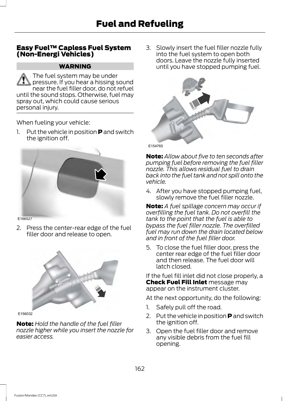 Fuel and refueling | FORD 2015 Fusion Hybrid User Manual | Page 165 / 498