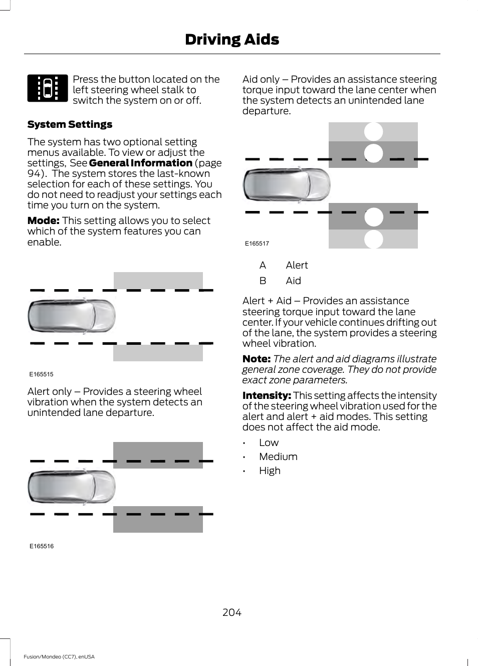 Driving aids, Ab a b | FORD 2015 Fusion Hybrid User Manual | Page 207 / 498