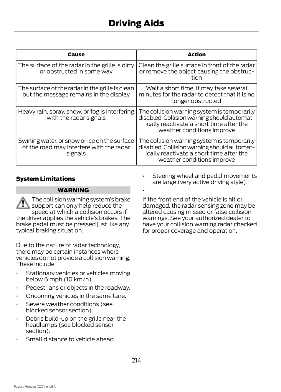 Driving aids | FORD 2015 Fusion Hybrid User Manual | Page 217 / 498