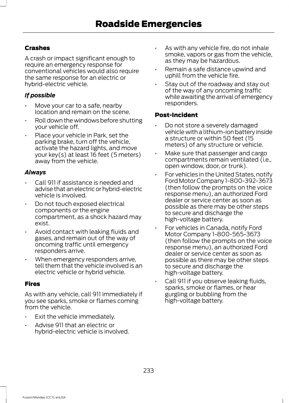 Roadside emergencies | FORD 2015 Fusion Hybrid User Manual | Page 236 / 498