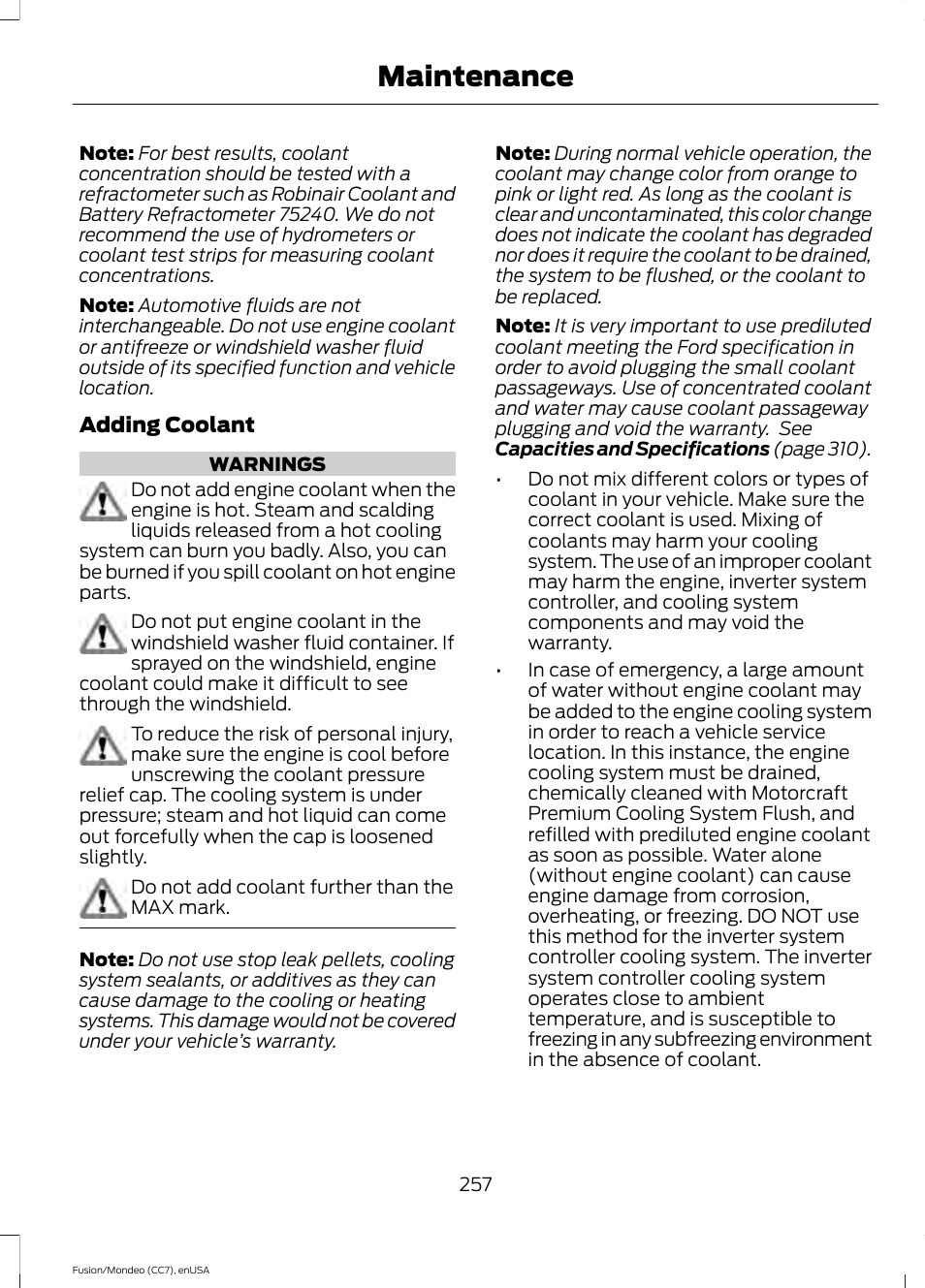 Maintenance | FORD 2015 Fusion Hybrid User Manual | Page 260 / 498