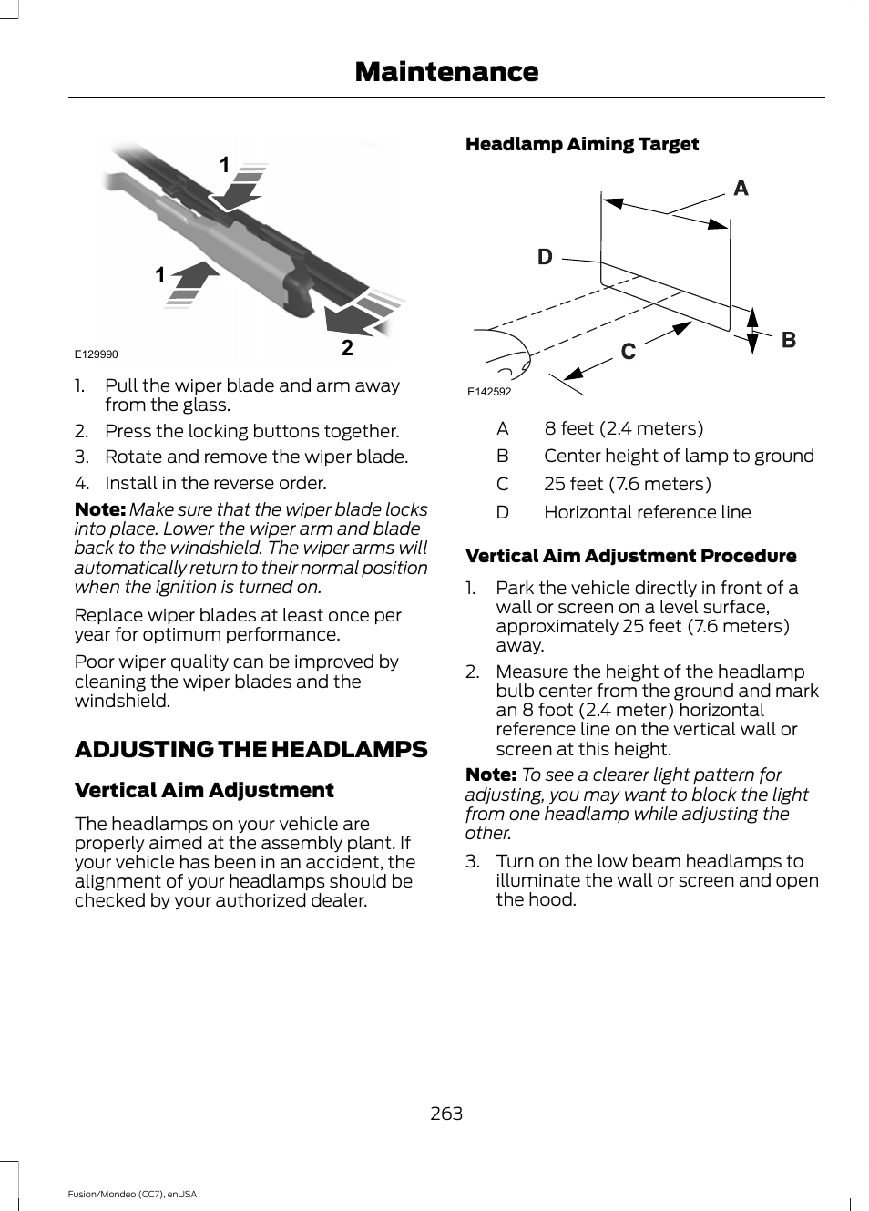 Adjusting the headlamps, Maintenance | FORD 2015 Fusion Hybrid User Manual | Page 266 / 498