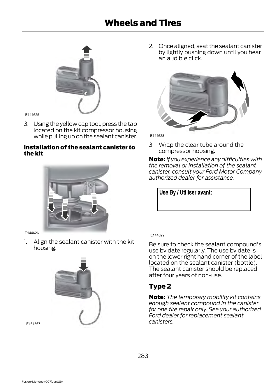 Wheels and tires, Type 2 | FORD 2015 Fusion Hybrid User Manual | Page 286 / 498