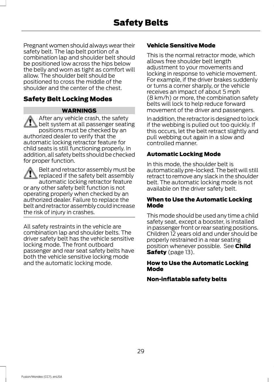 Safety belts | FORD 2015 Fusion Hybrid User Manual | Page 32 / 498