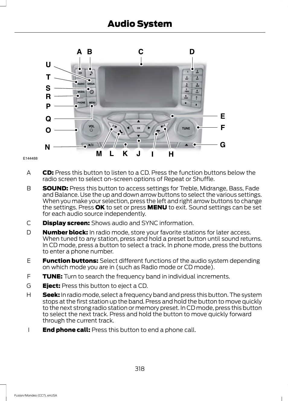Audio system | FORD 2015 Fusion Hybrid User Manual | Page 321 / 498