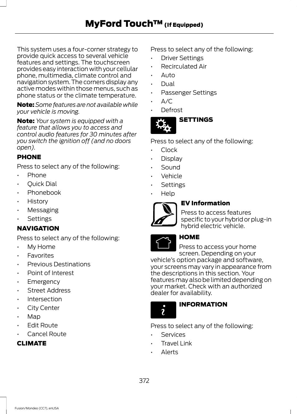 Myford touch | FORD 2015 Fusion Hybrid User Manual | Page 375 / 498