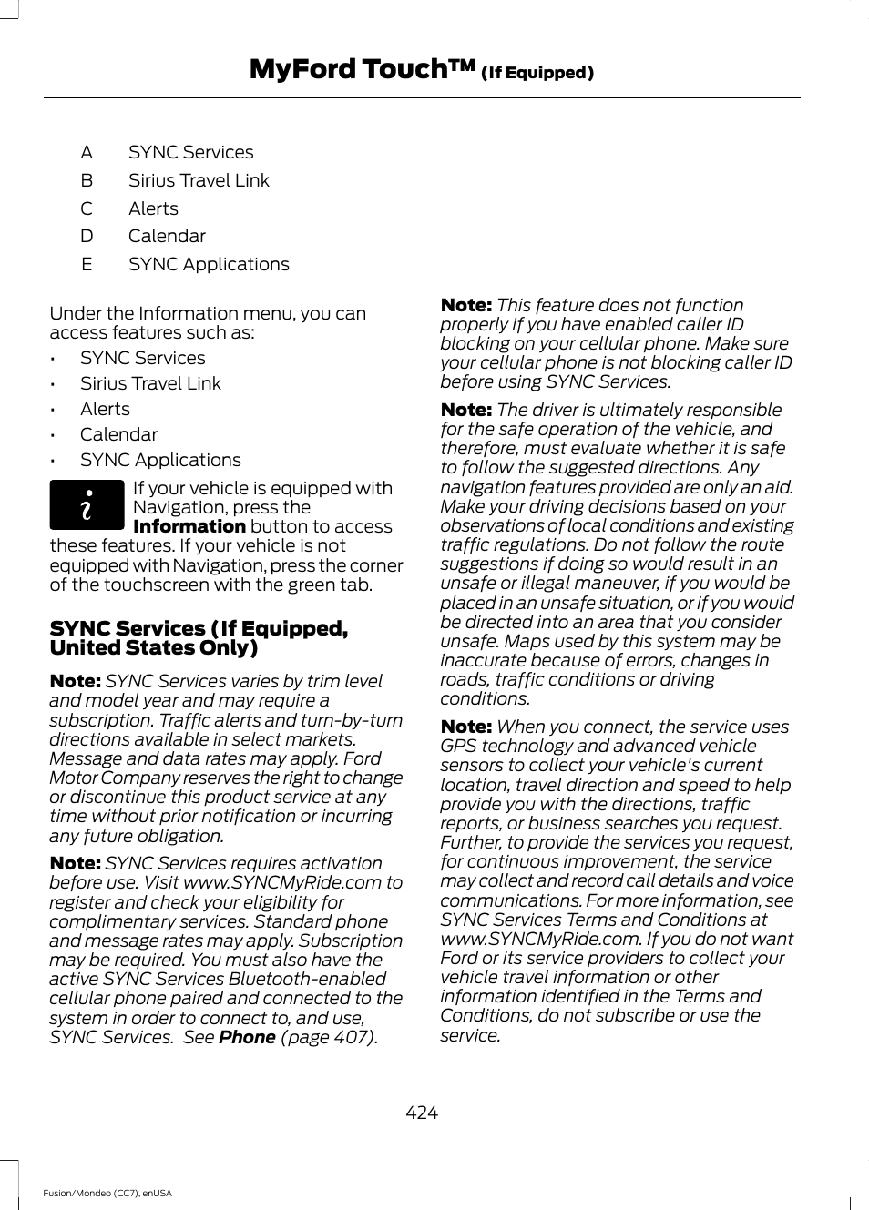 Myford touch | FORD 2015 Fusion Hybrid User Manual | Page 427 / 498