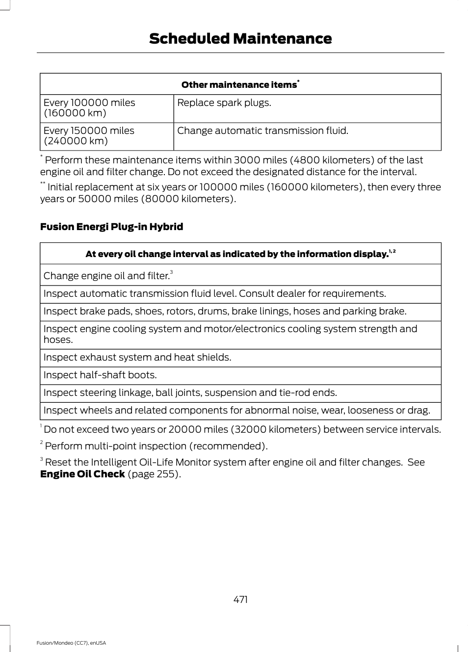 Scheduled maintenance | FORD 2015 Fusion Hybrid User Manual | Page 474 / 498