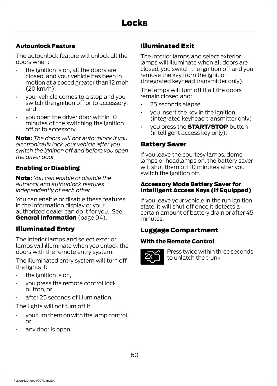 Locks | FORD 2015 Fusion Hybrid User Manual | Page 63 / 498