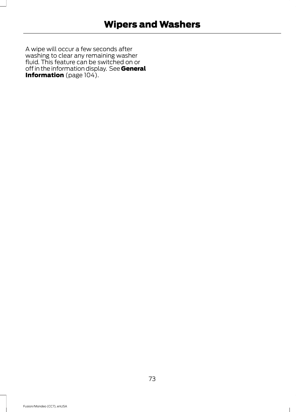 Wipers and washers | FORD 2015 Fusion Hybrid User Manual | Page 76 / 498