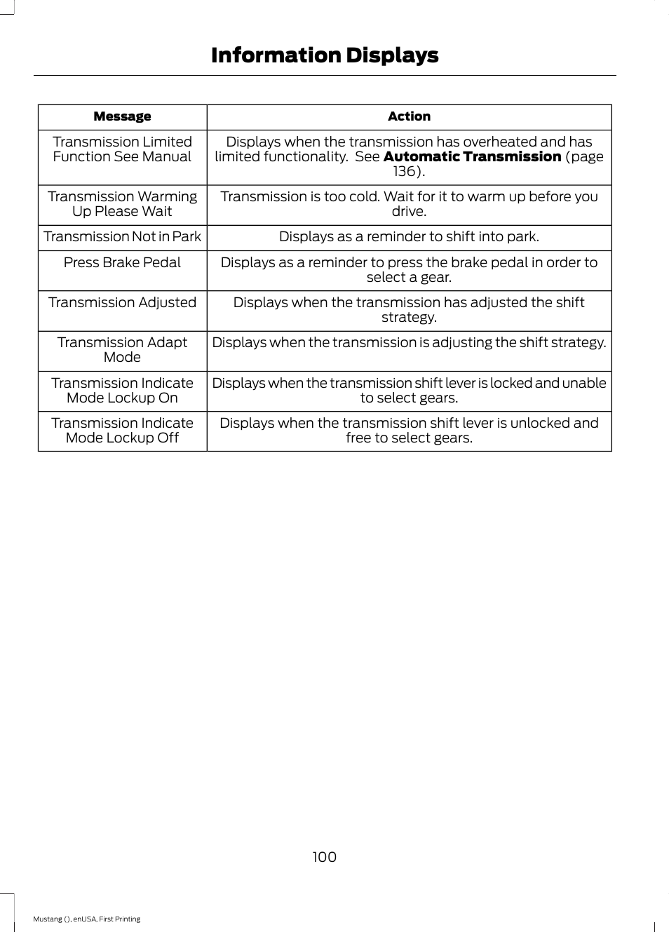 Information displays | FORD 2015 Mustang User Manual | Page 103 / 441