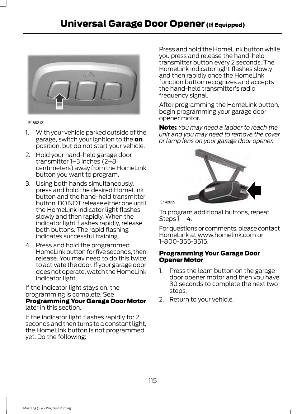 Universal garage door opener | FORD 2015 Mustang User Manual | Page 118 / 441