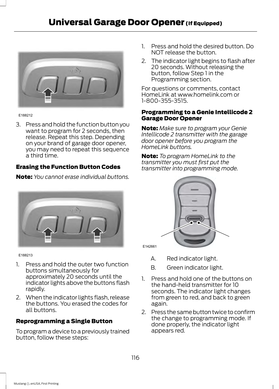 Universal garage door opener | FORD 2015 Mustang User Manual | Page 119 / 441