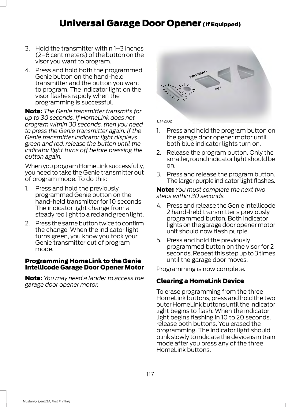 Universal garage door opener | FORD 2015 Mustang User Manual | Page 120 / 441