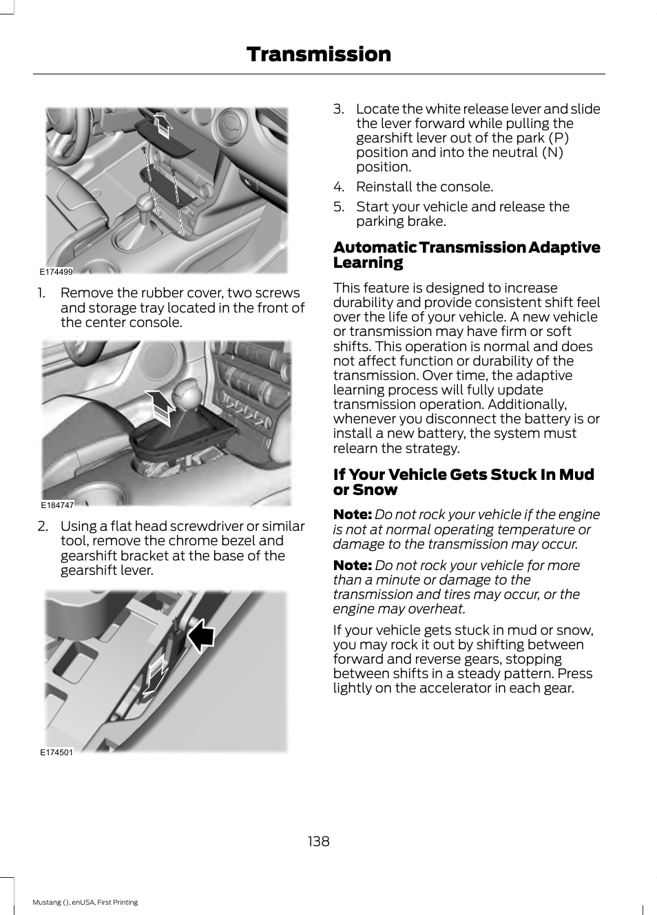 Transmission | FORD 2015 Mustang User Manual | Page 141 / 441