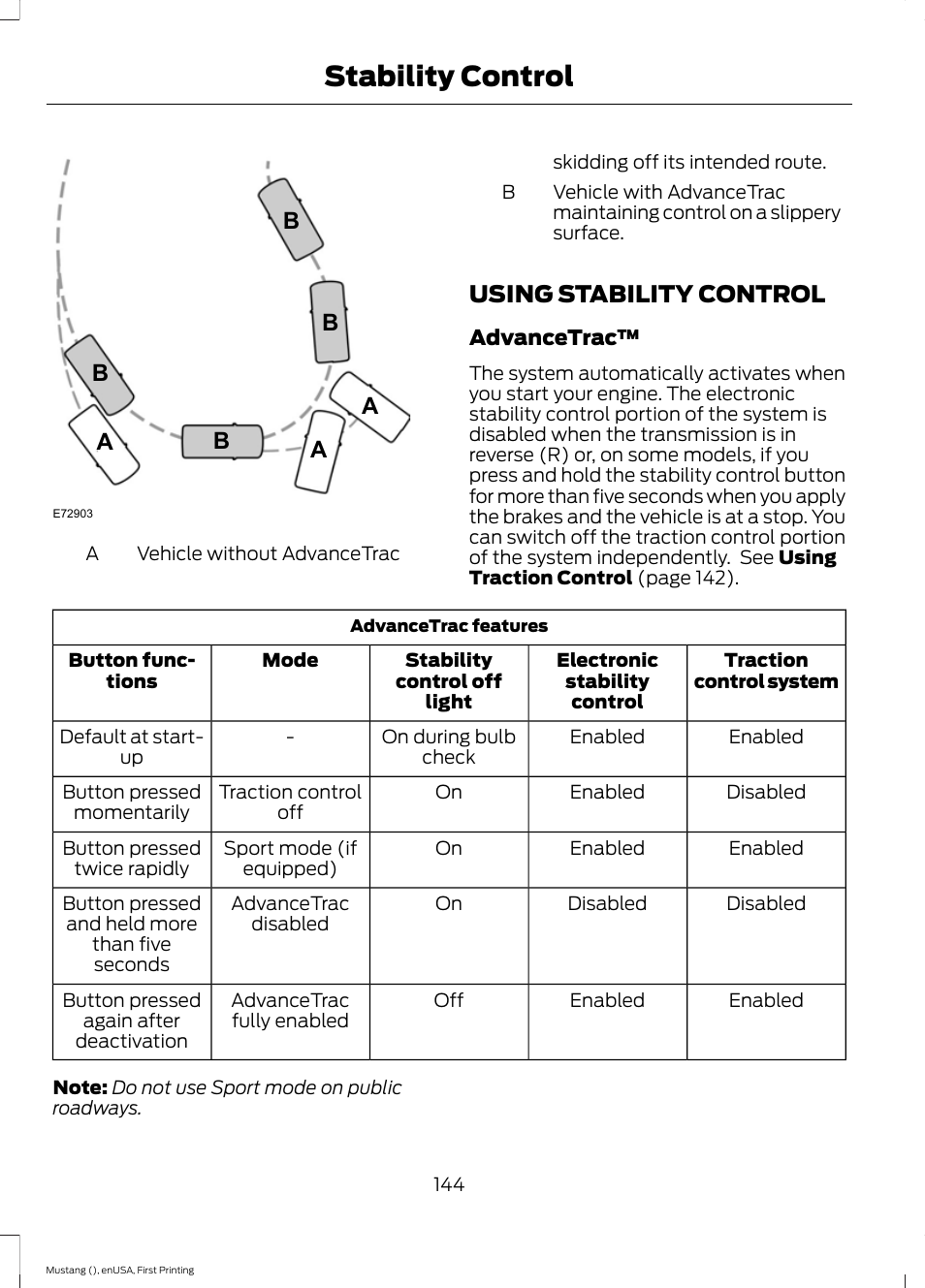 Using stability control, Stability control, Ab b b b | FORD 2015 Mustang User Manual | Page 147 / 441