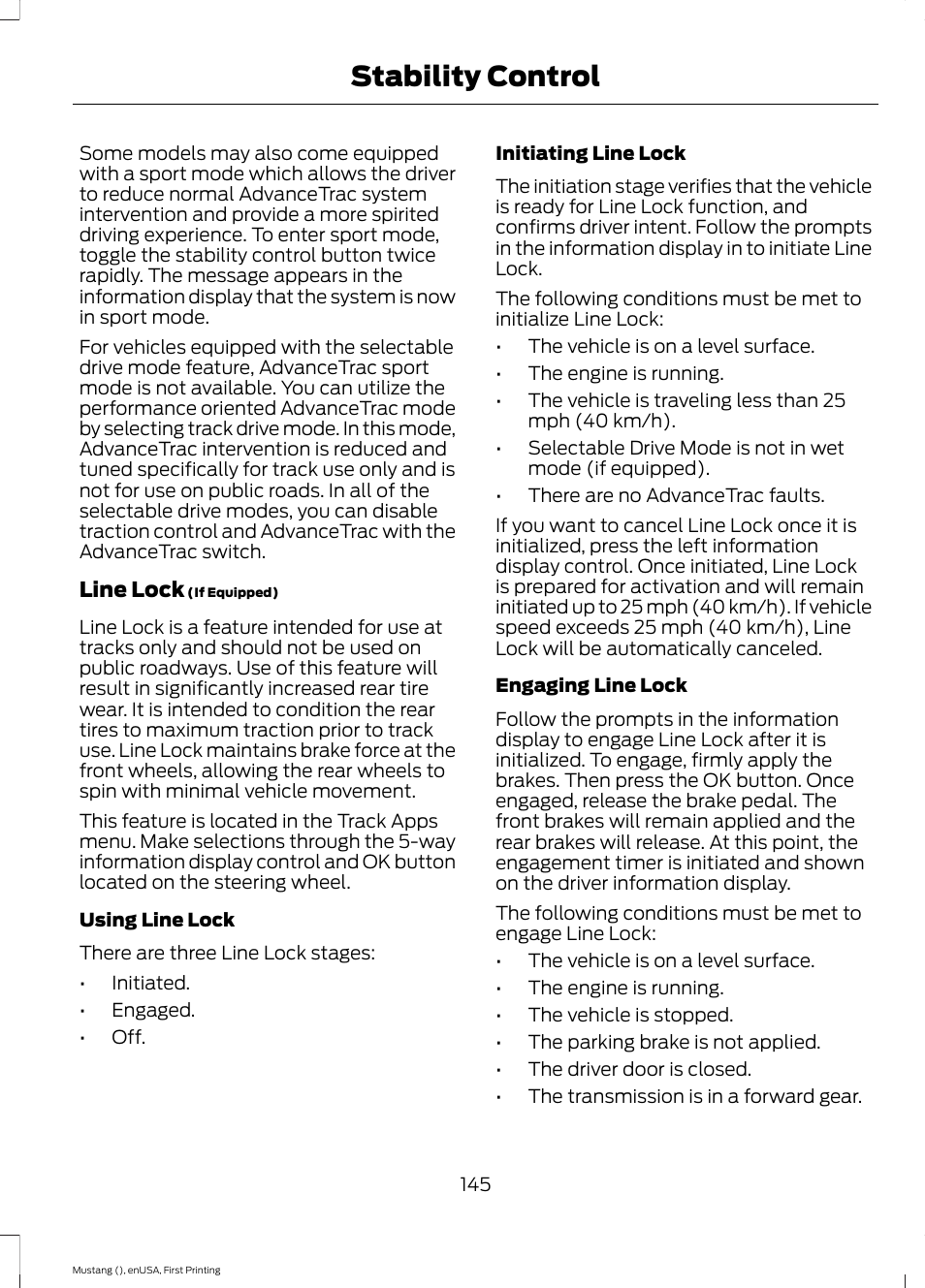 Stability control | FORD 2015 Mustang User Manual | Page 148 / 441