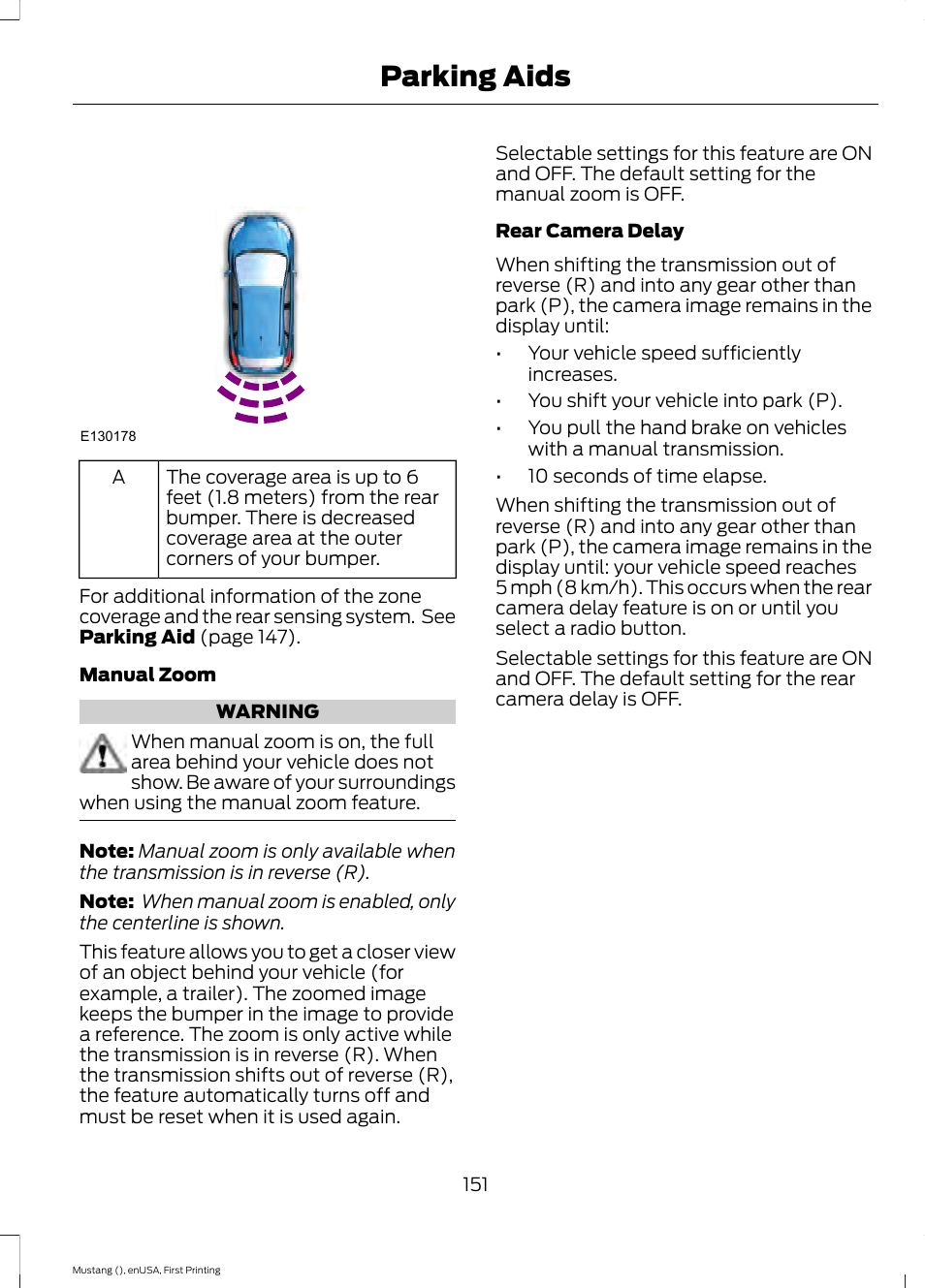 Parking aids | FORD 2015 Mustang User Manual | Page 154 / 441
