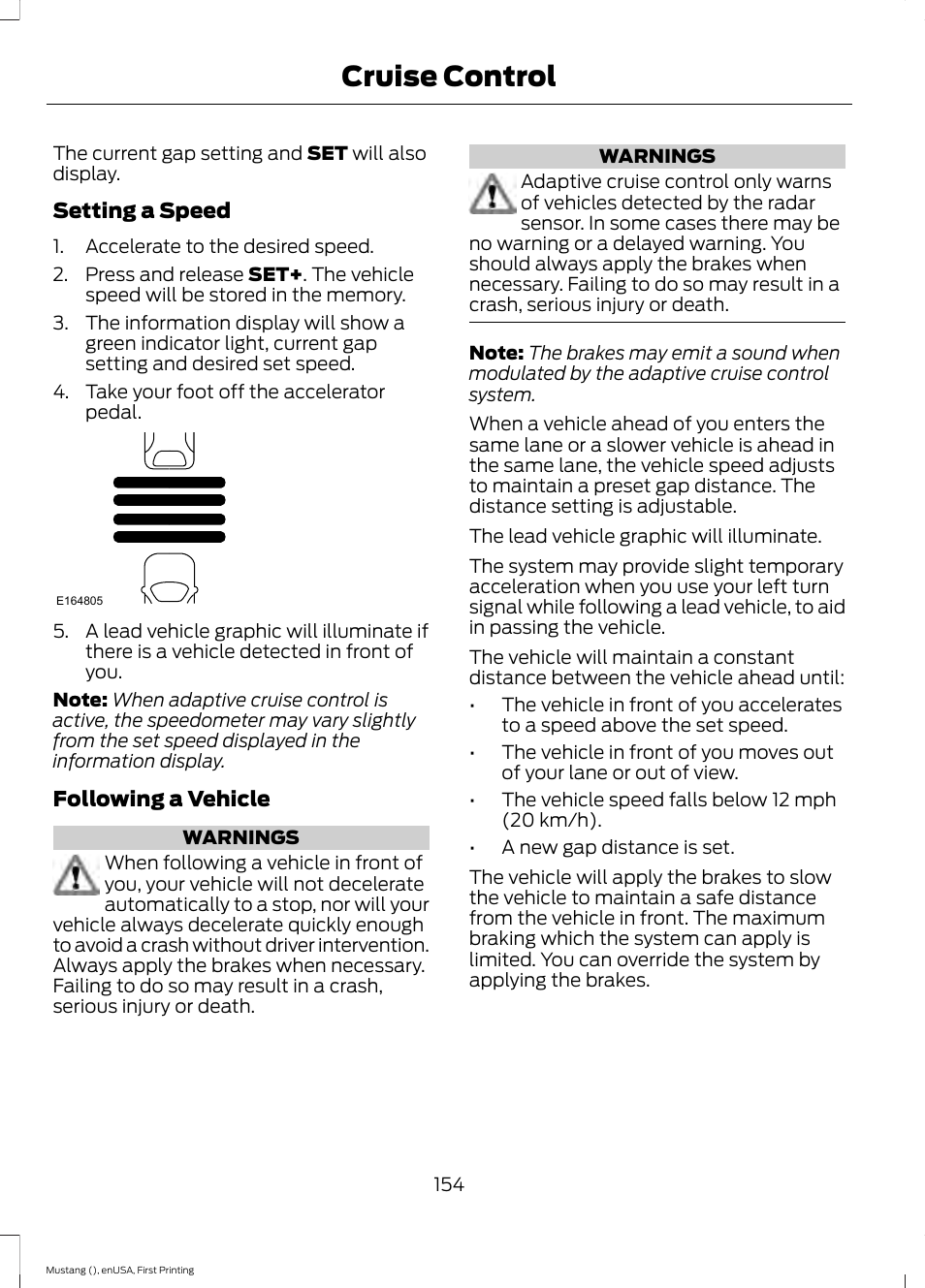 Cruise control | FORD 2015 Mustang User Manual | Page 157 / 441