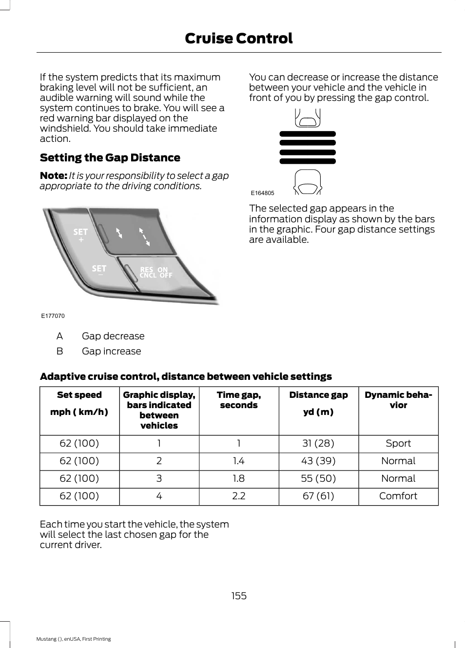 Cruise control | FORD 2015 Mustang User Manual | Page 158 / 441