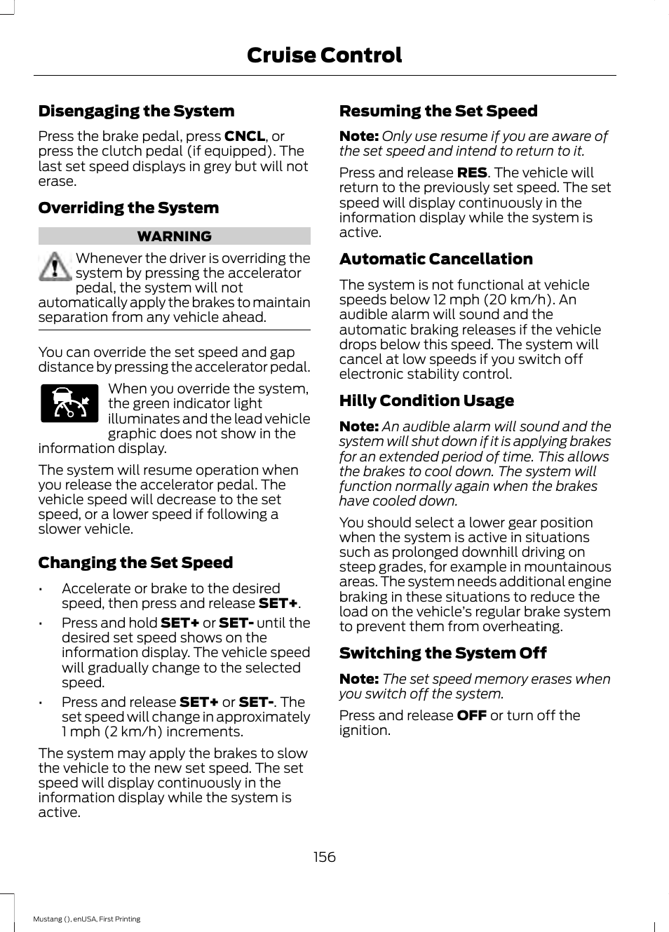 Cruise control | FORD 2015 Mustang User Manual | Page 159 / 441