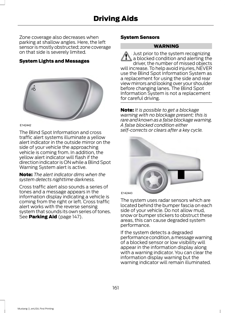 Driving aids | FORD 2015 Mustang User Manual | Page 164 / 441