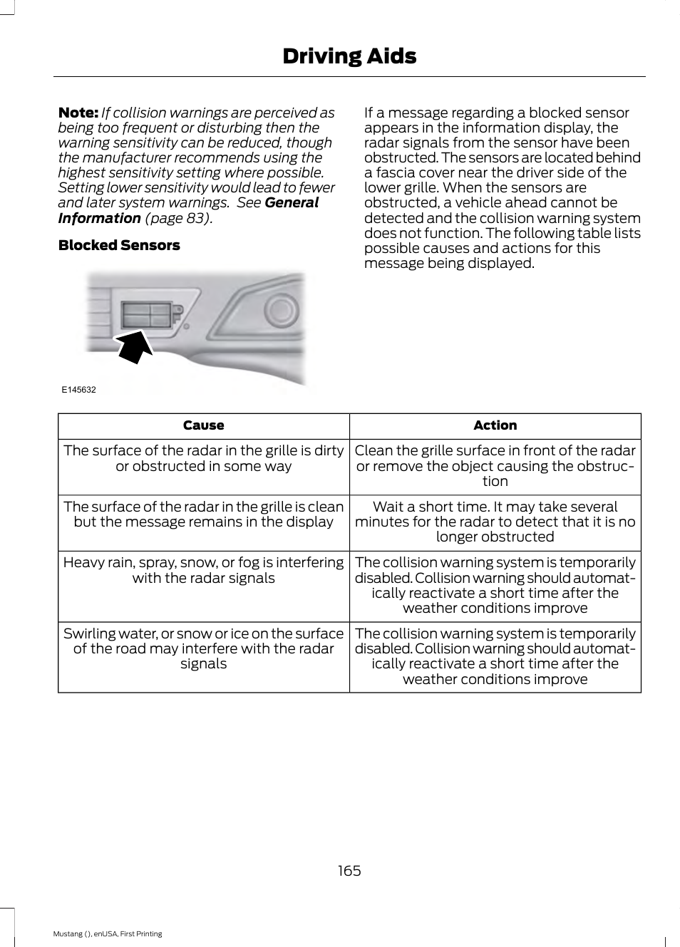 Driving aids | FORD 2015 Mustang User Manual | Page 168 / 441