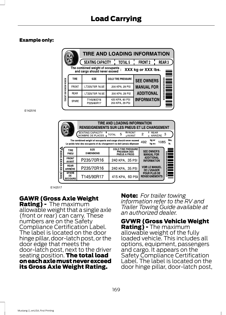 Load carrying | FORD 2015 Mustang User Manual | Page 172 / 441