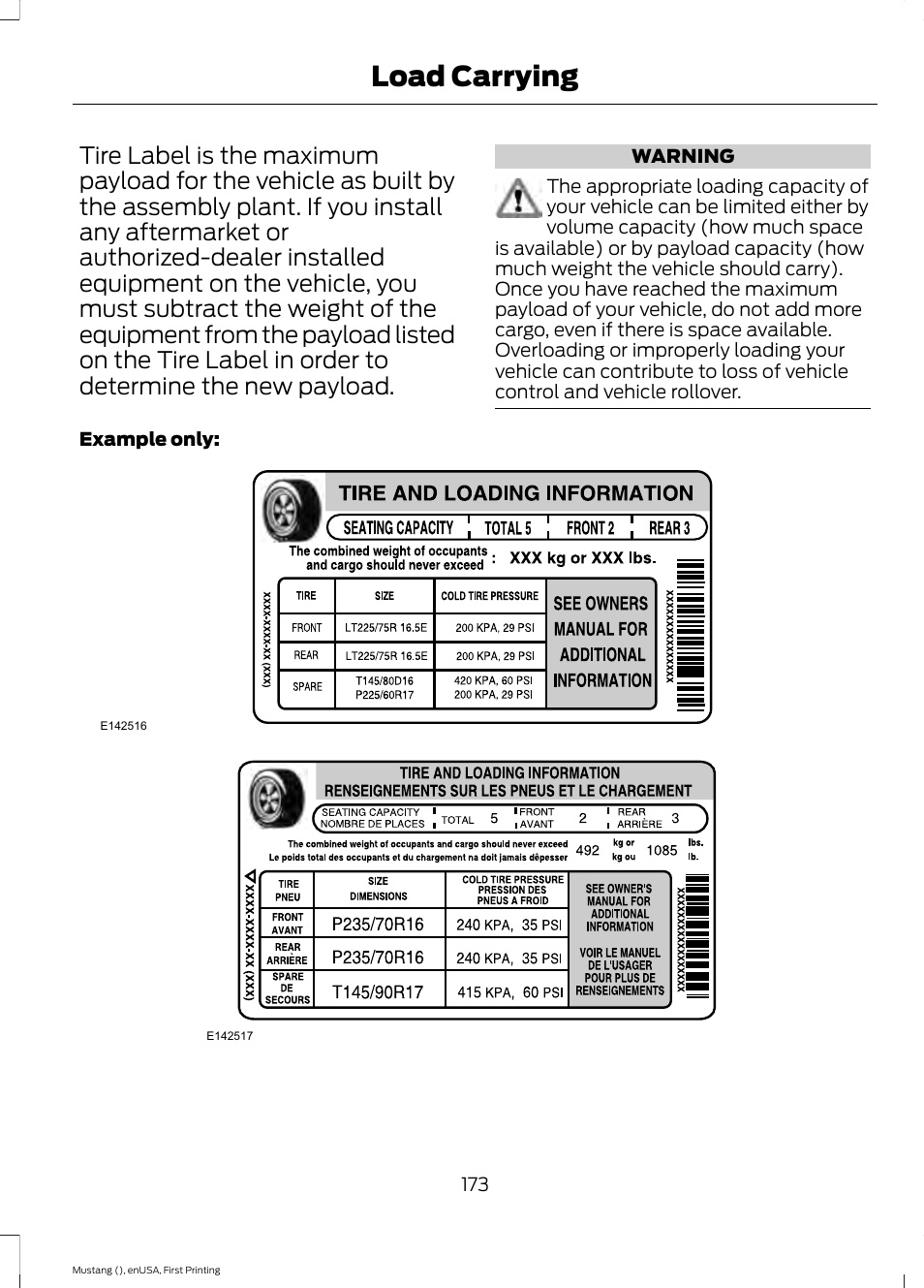 Load carrying | FORD 2015 Mustang User Manual | Page 176 / 441