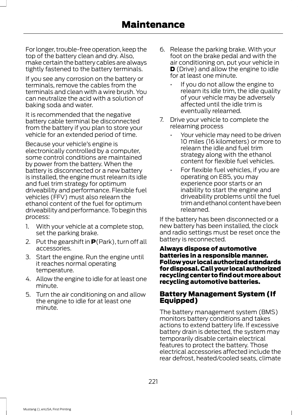 Maintenance | FORD 2015 Mustang User Manual | Page 224 / 441