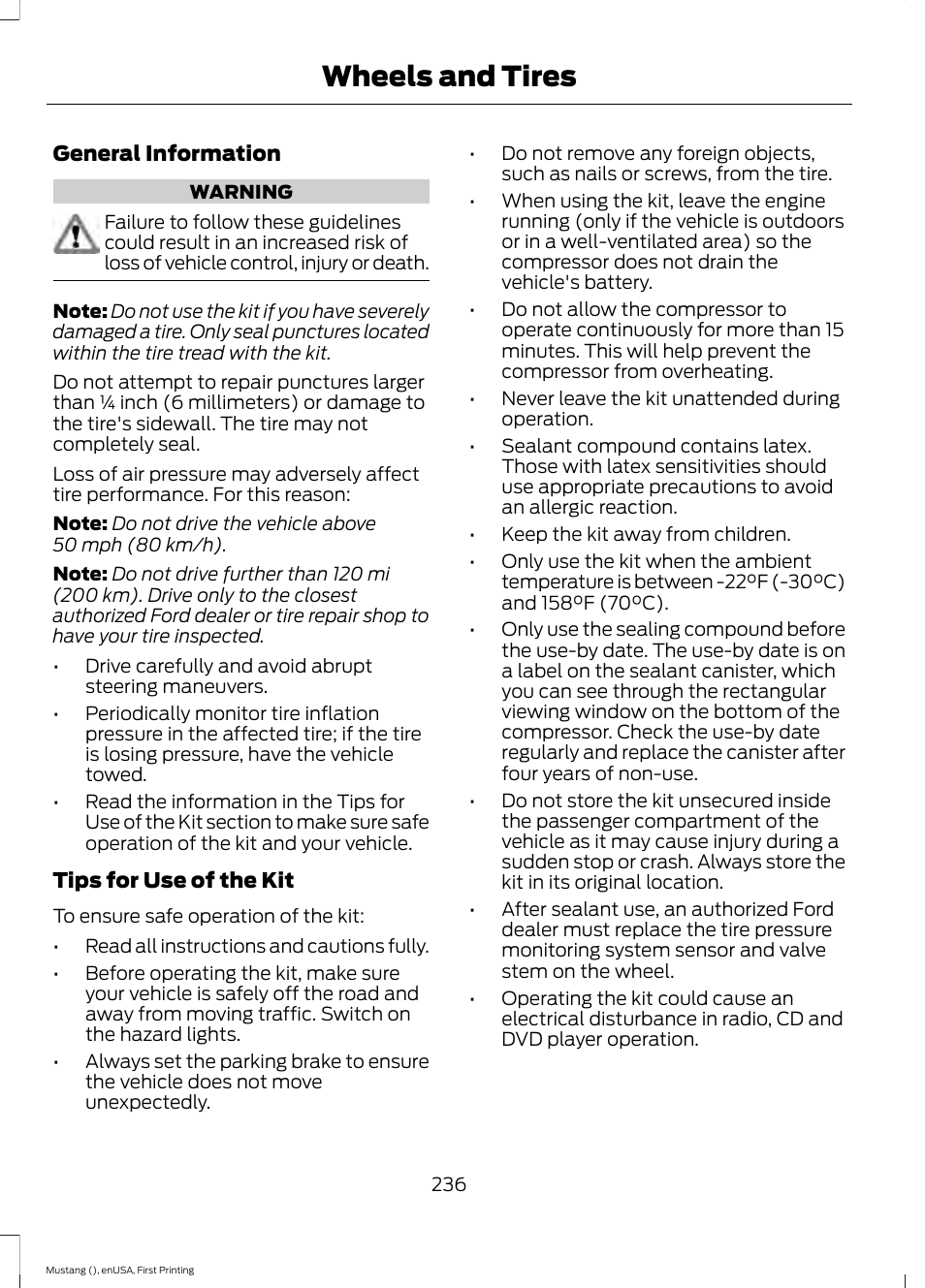 Wheels and tires | FORD 2015 Mustang User Manual | Page 239 / 441