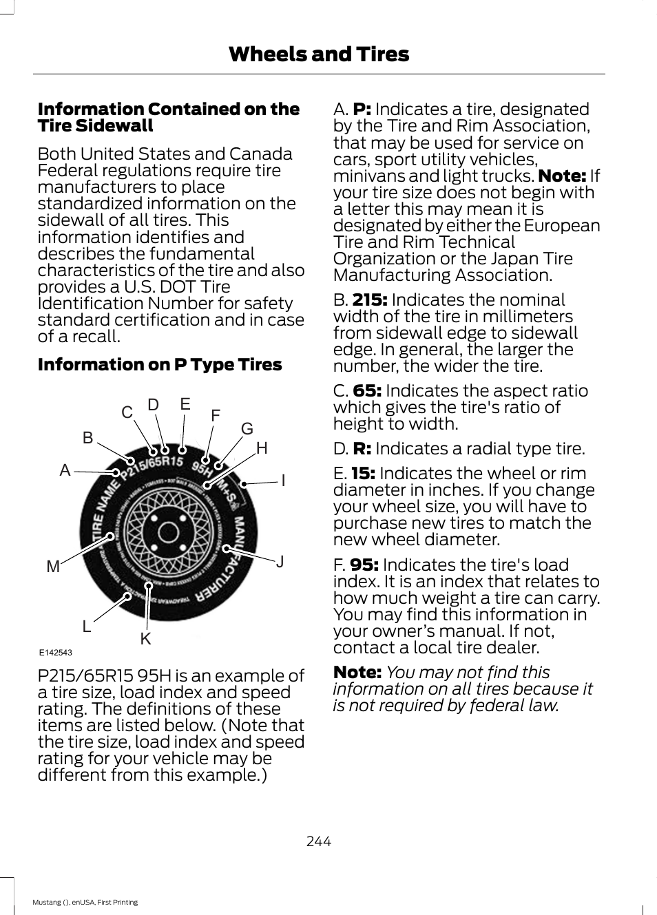 Wheels and tires | FORD 2015 Mustang User Manual | Page 247 / 441