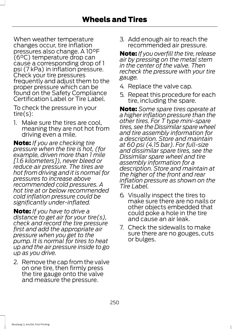 Wheels and tires | FORD 2015 Mustang User Manual | Page 253 / 441