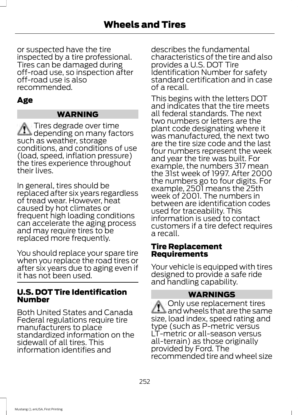 Wheels and tires | FORD 2015 Mustang User Manual | Page 255 / 441