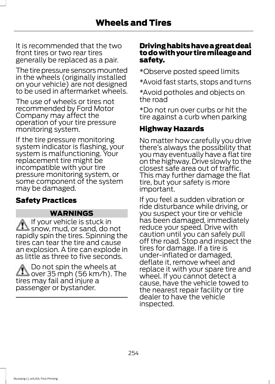 Wheels and tires | FORD 2015 Mustang User Manual | Page 257 / 441