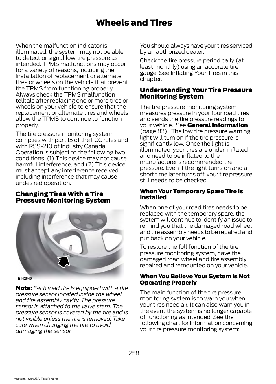 Wheels and tires | FORD 2015 Mustang User Manual | Page 261 / 441