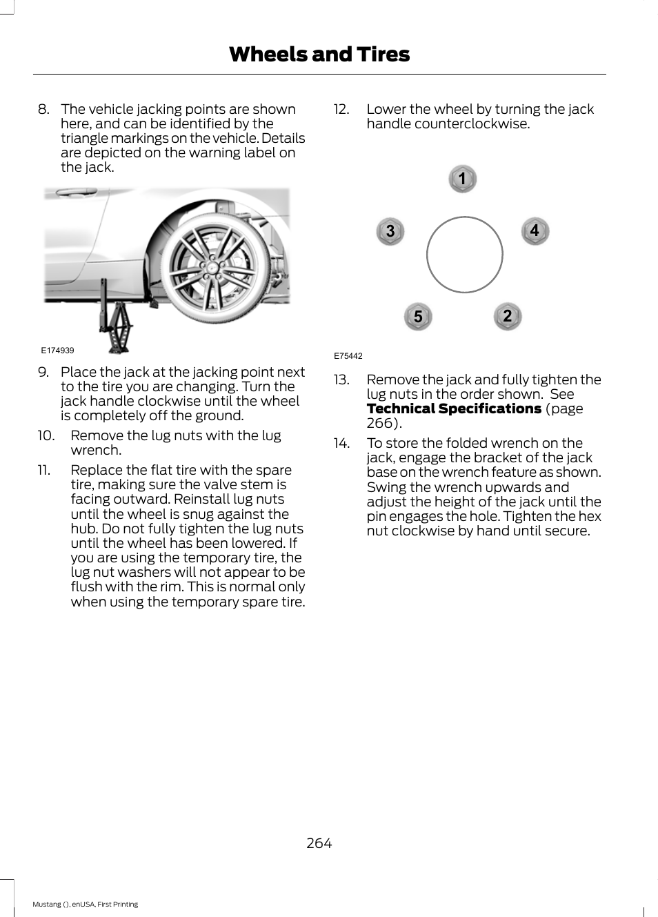 Wheels and tires | FORD 2015 Mustang User Manual | Page 267 / 441