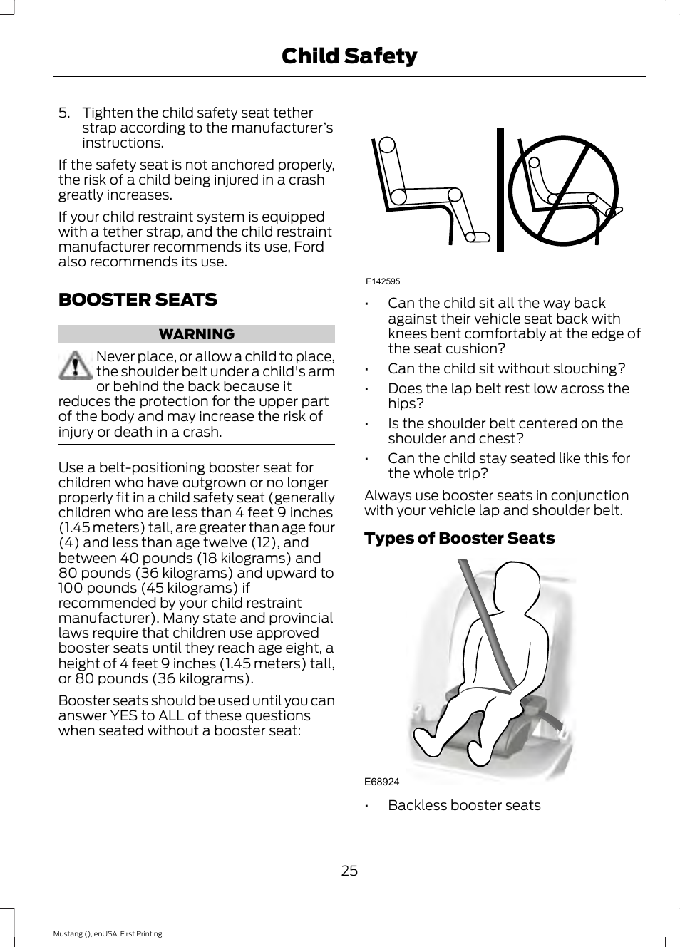 Booster seats, Child safety | FORD 2015 Mustang User Manual | Page 28 / 441
