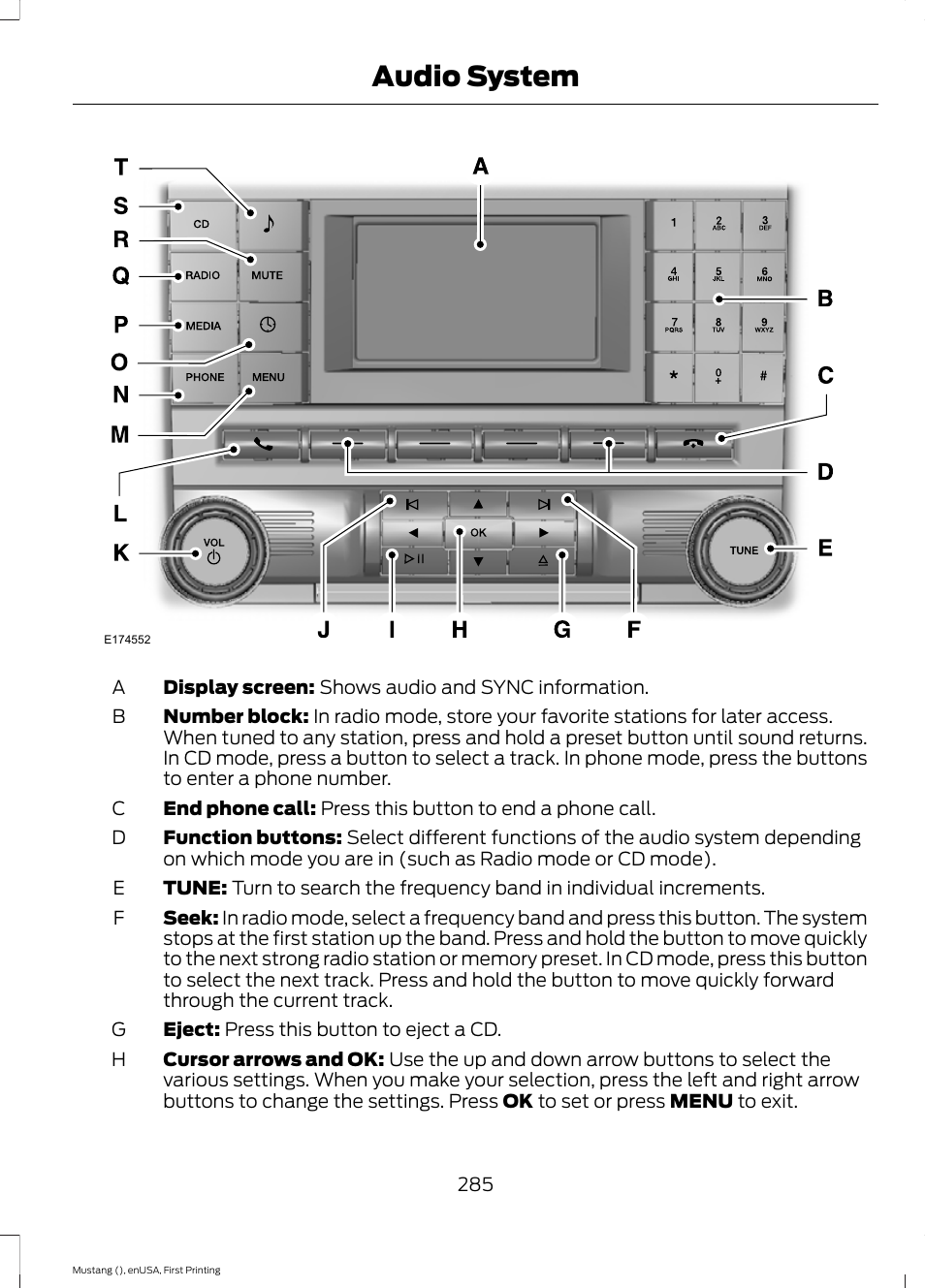 Audio system | FORD 2015 Mustang User Manual | Page 288 / 441