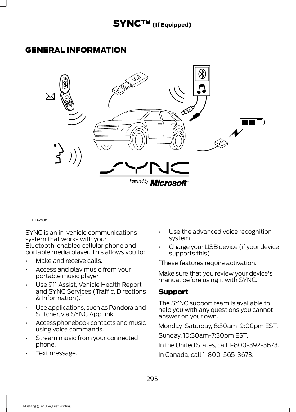 Sync, General information | FORD 2015 Mustang User Manual | Page 298 / 441