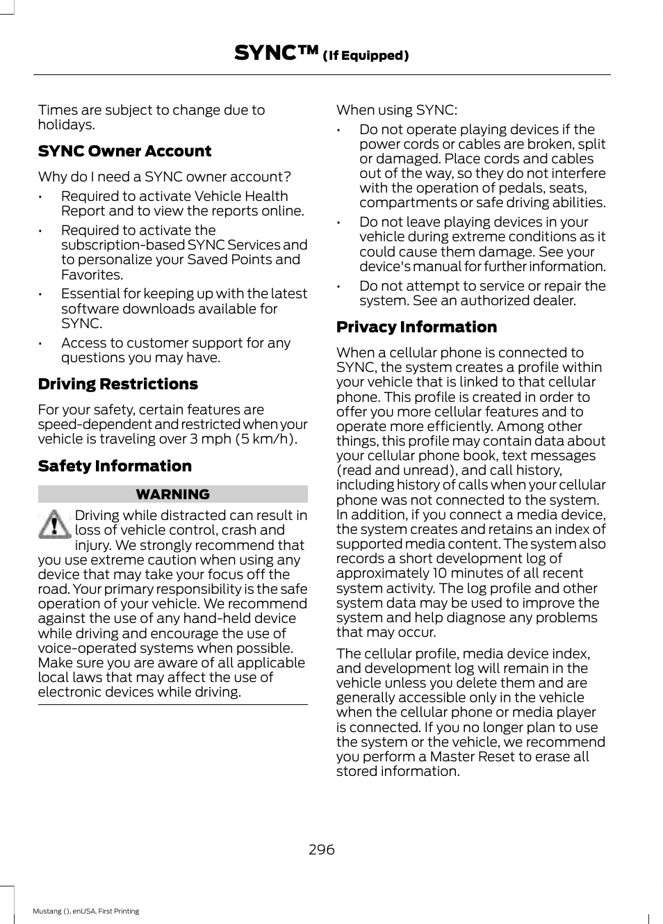 Sync | FORD 2015 Mustang User Manual | Page 299 / 441