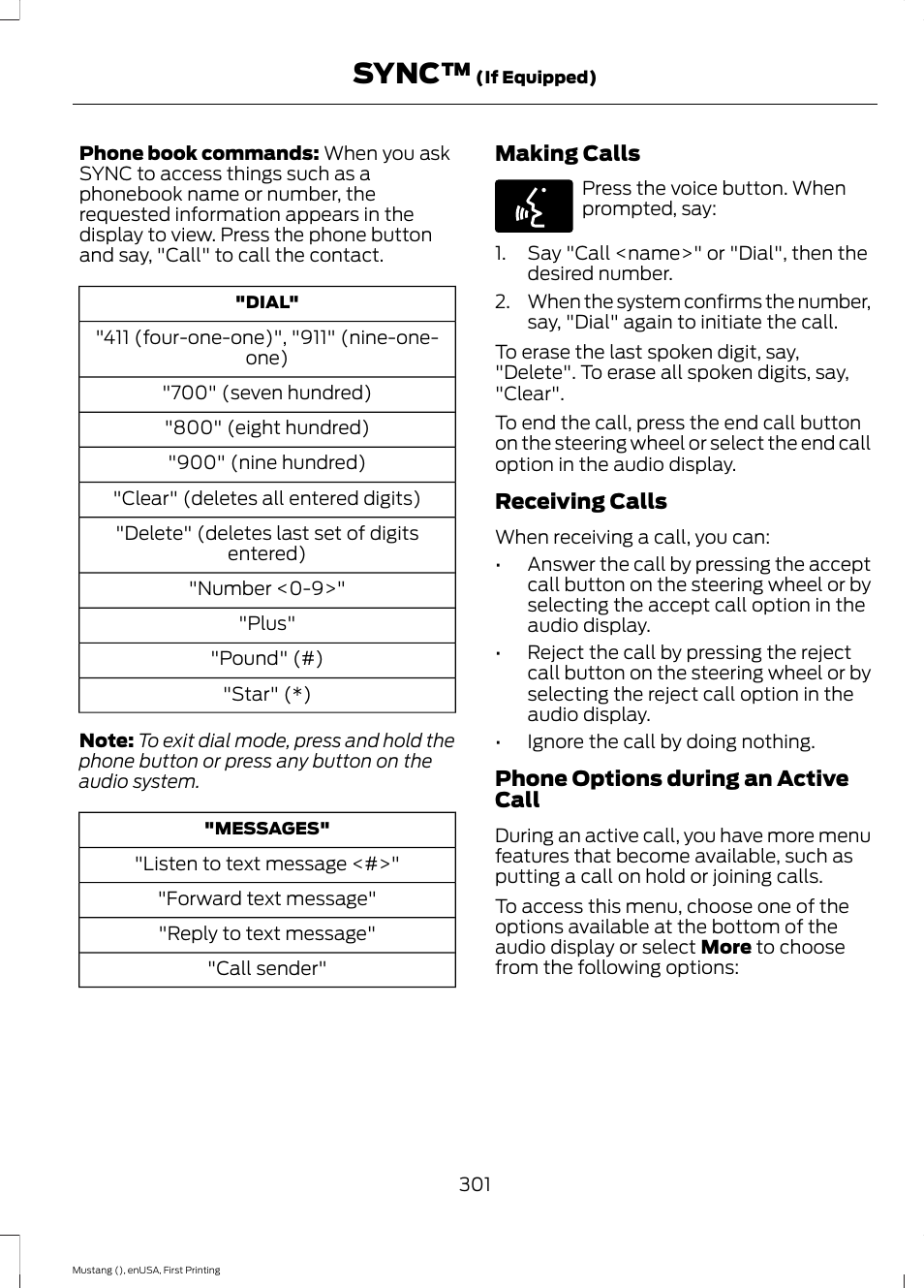Sync | FORD 2015 Mustang User Manual | Page 304 / 441