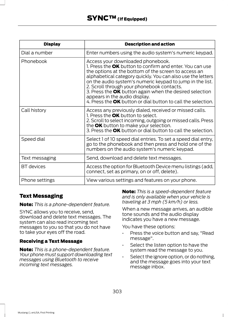 Sync | FORD 2015 Mustang User Manual | Page 306 / 441