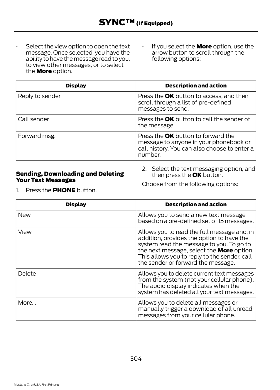 Sync | FORD 2015 Mustang User Manual | Page 307 / 441