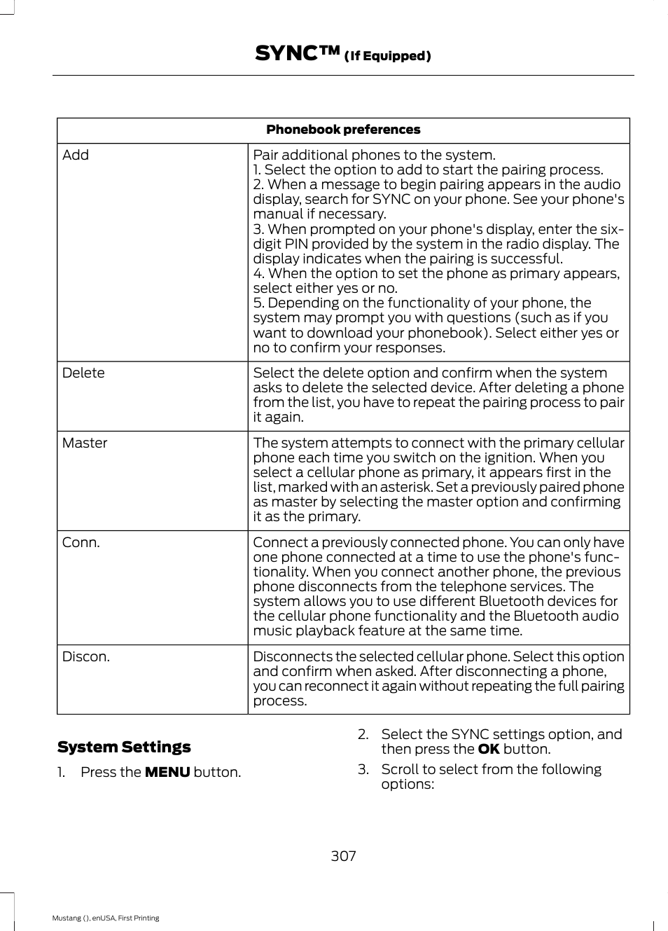 Sync | FORD 2015 Mustang User Manual | Page 310 / 441