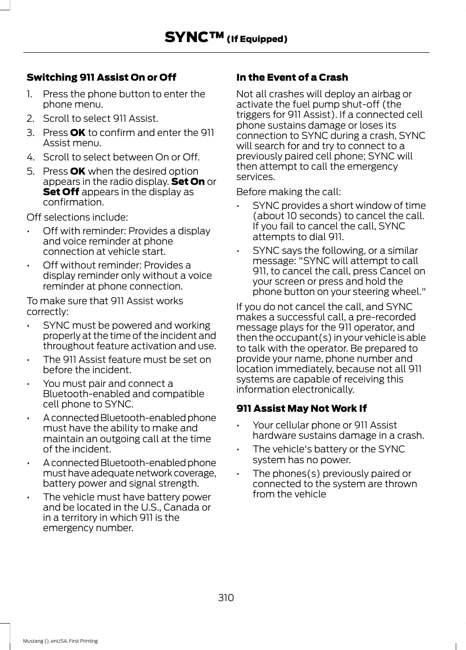 Sync | FORD 2015 Mustang User Manual | Page 313 / 441