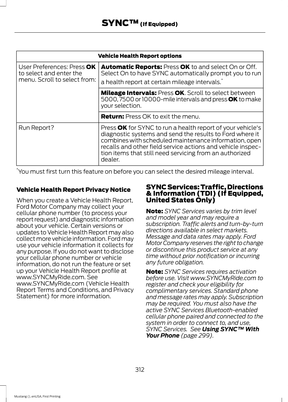 Sync | FORD 2015 Mustang User Manual | Page 315 / 441