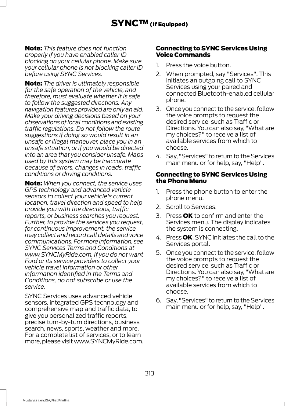 Sync | FORD 2015 Mustang User Manual | Page 316 / 441