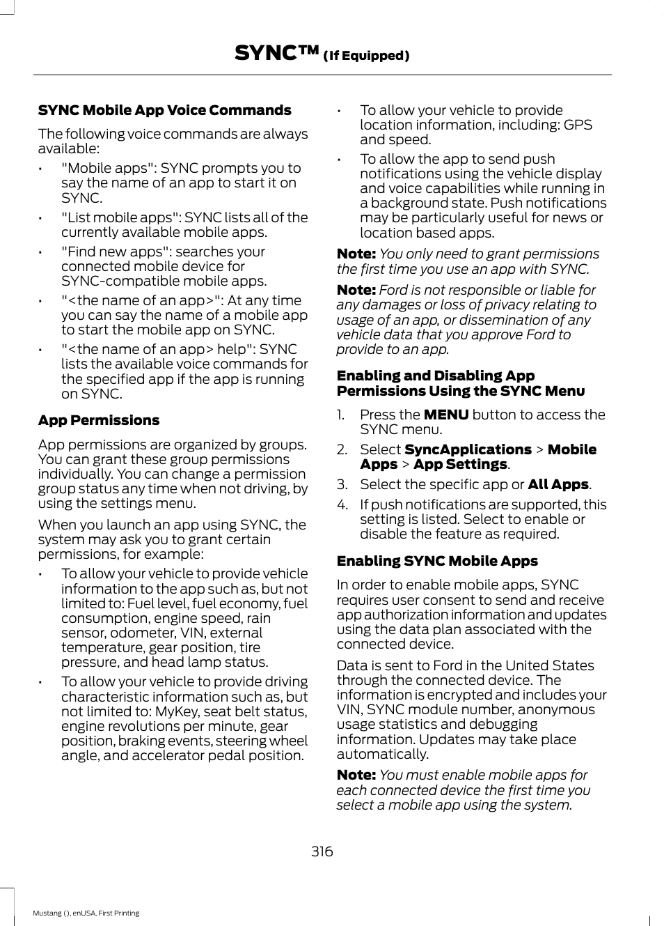 Sync | FORD 2015 Mustang User Manual | Page 319 / 441